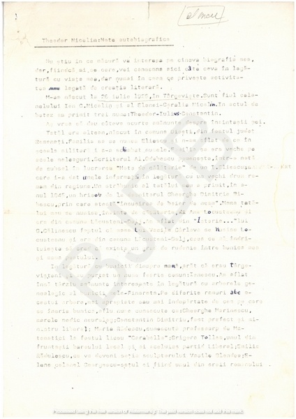 M-1355-1 - THEODOR NICOLIN. Note autobiografice